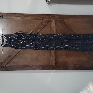 Navy w/silver sequins formal dress